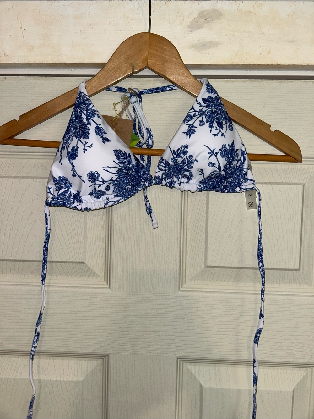 Classic Blue & White Floral Halter Bikini Top